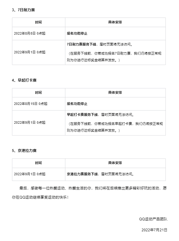 QQ 运动奖金赛、早起打卡赛等功能将于 7 月 27 日起陆续下线