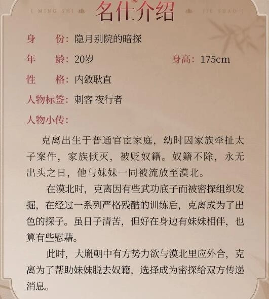 《浮生忆玲珑》克离资料一览