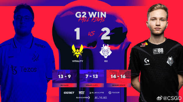 blast秋季决赛，G2 2-1逆转淘汰Vitality