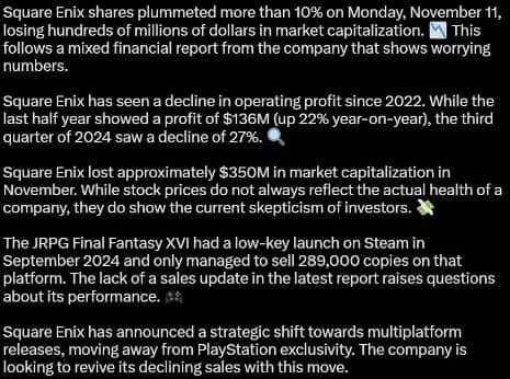 曝《最终幻想16》PC版表现差仅售出28.9万份